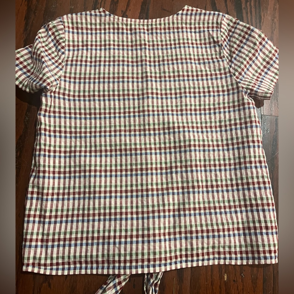 ⭐️ Madewell Plaid tie front vneck top XXS - Picture 2 of 2